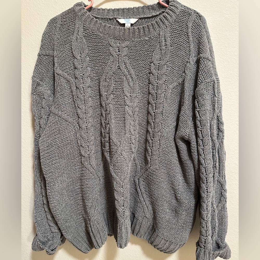 Time and Tru Gray Cable Knit Women's Sweater